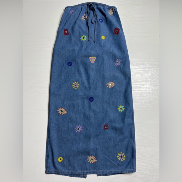 Zara Chambray Embroidered Midi Dress Women Small Halter Neck - Picture 2 of 15